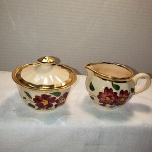 Beautiful Vintage Wade Hand Painted Creamer and Sugar Bowl with Floral Pattern